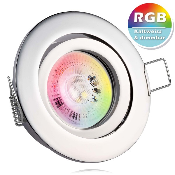 RGB LED Einbaustrahler Set GU10 in chrom mit 3W LED von LEDANDO - 11 Farben + Kaltweiß - inkl. Fernb