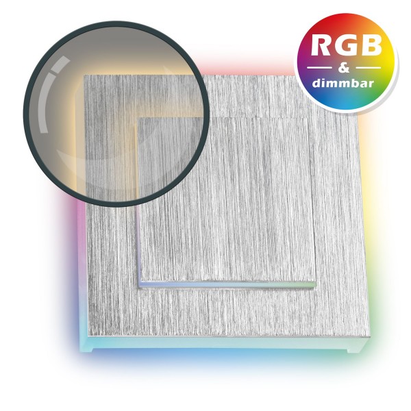 RGB LED Treppenbeleuchtung DUPLEX aus Aluminium in eckig für Schalterdoseneinbau 60/68mm - 11 Farben