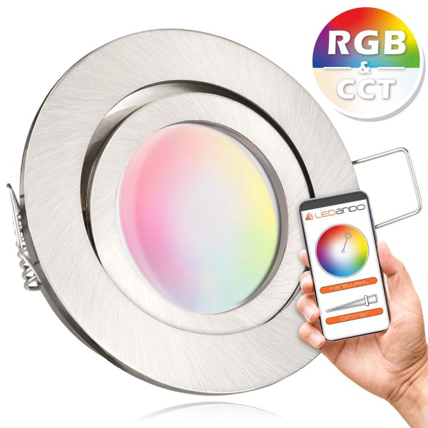 RGB - CCT LED Einbaustrahler Set extra flach in edelstahl / silber gebürstet mit 5W Leuchtmittel von