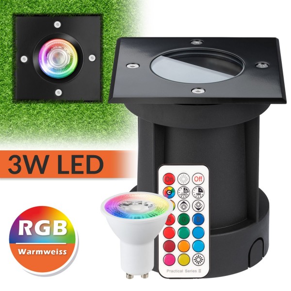 RGB LED Bodeneinbaustrahler Set - Schwarz - Mit Fernbedienung - 12 Farben + CCT - Tauschbares 5W GU1