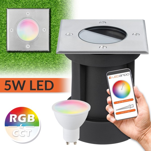 5W WiFi LED Bodeneinbaustrahler Set - Smart per App steuerbar - RGB + CCT - Tuya Dimmbar GU10 eckig