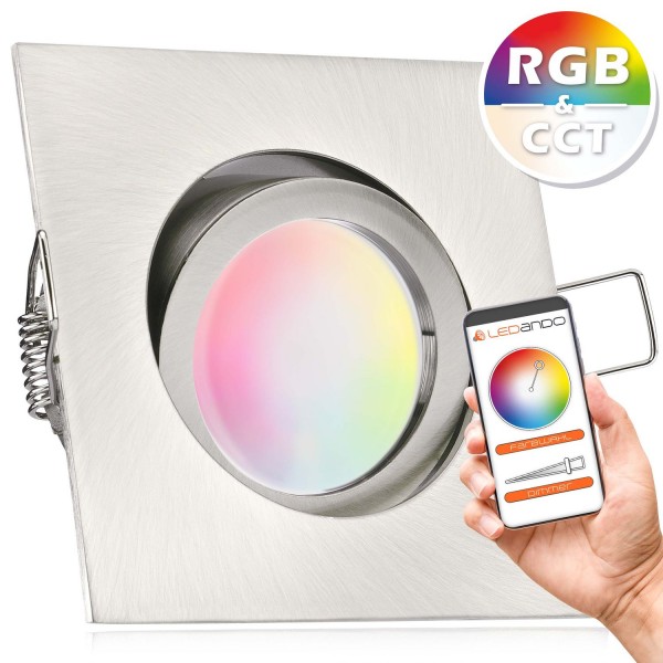 RGB - CCT LED Einbaustrahler Set extra flach in edelstahl / silber gebürstet mit 5W Leuchtmittel von