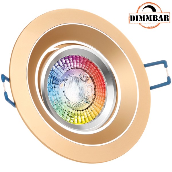 RGB LED Einbaustrahler Set extra flach in gold mit 3W LED von LEDANDO - 11 Farben + Warmweiß - inkl. Fernbedienung - dimmbar - rund