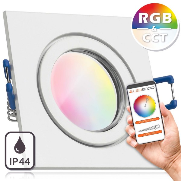 IP44 RGB - CCT LED Einbaustrahler Set extra flach in weiß mit 5W Leuchtmittel von LEDANDO- 16 Mio.