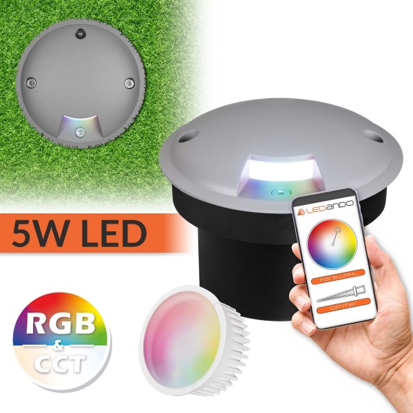 5W WiFi LED Bodeneinbaustrahler Set extra flach mit 1 Lichtauslass - Smart per App steuerbar - RGB +