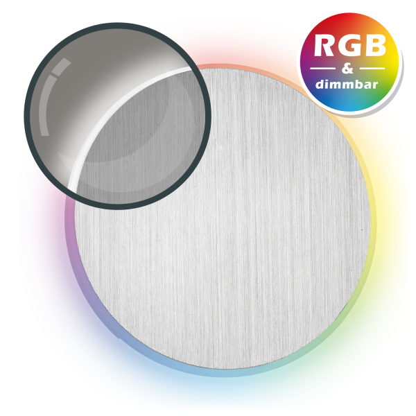 RGB LED Treppenbeleuchtung EDGE aus Aluminium in rund für Schalterdoseneinbau 60/68mm - 11 Farben +