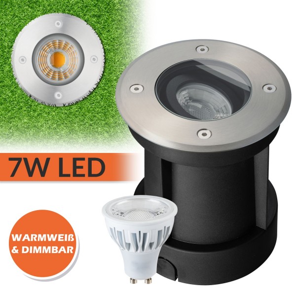LED Bodeneinbaustrahler Set - Schwenkbar und Dimmbar - 7W LED GU10 von LEDANDO - warmweiß - rund - I