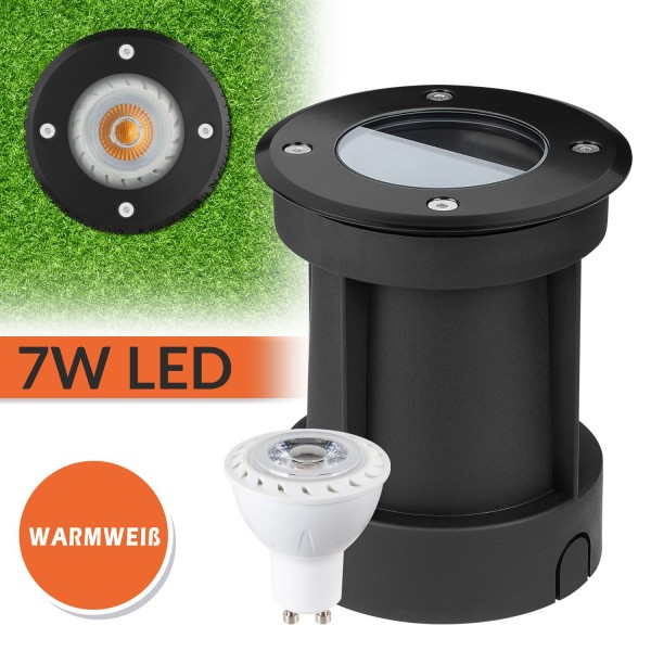 LED Bodeneinbaustrahler Set Schwarz mit LED GU10 Markenstrahler von LEDANDO - 7W - 530lm - warmweiß