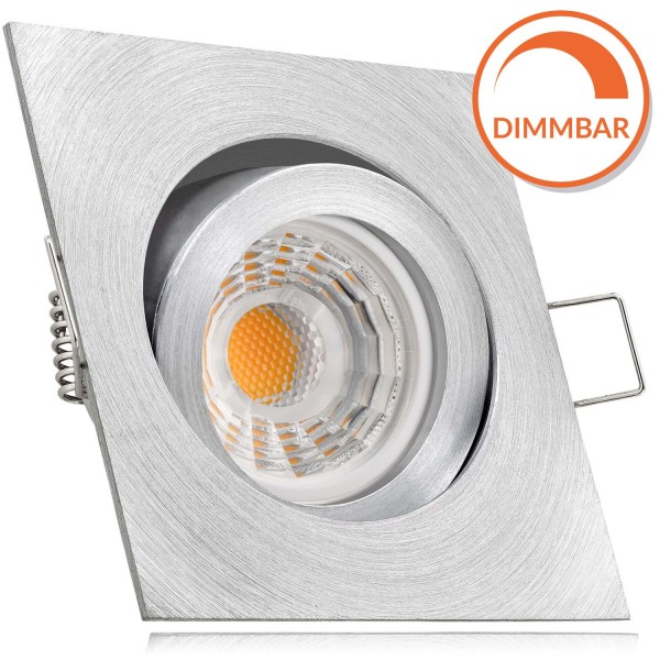 LED Einbaustrahler Set Aluminium natur mit LED GU10 Markenstrahler von LEDANDO - 7W DIMMBAR - warmwe