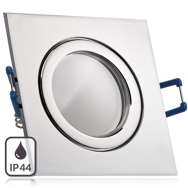 IP44 LED Einbaustrahler Set Chrom mit LED GU10 Markenstrahler von LEDANDO - 5W - warmweiss - 120° Ab