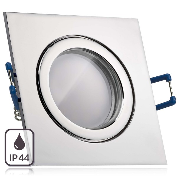 IP44 LED Einbaustrahler Set Chrom mit LED GU5.3 / MR16 Markenstrahler von LEDANDO - 5W - warmweiss -