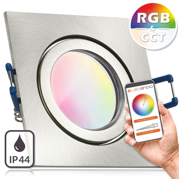 IP44 RGB - CCT LED Einbaustrahler Set extra flach in silber gebürstet mit 5W Leuchtmittel von LEDAN