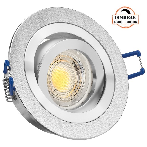 LED Einbaustrahler Set GU10 in aluminium gebürstet mit 5,5W LED von LEDANDO - dimmbare Farbtemperatu