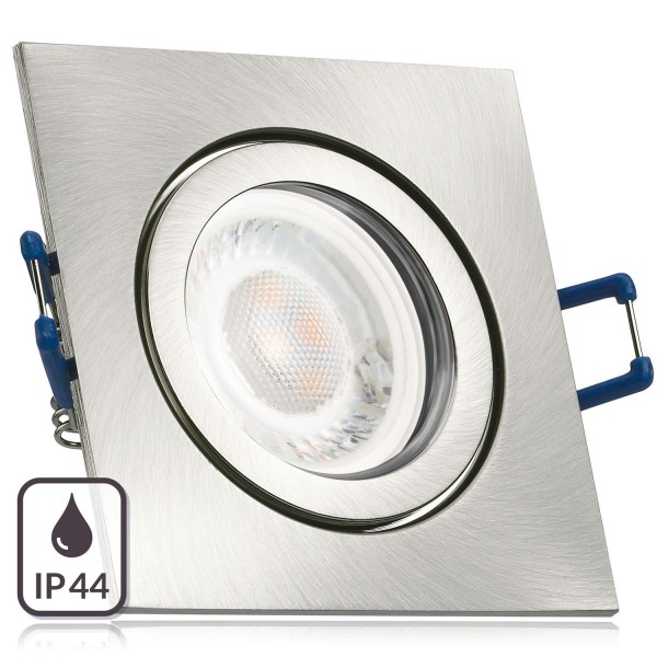 IP44 LED Einbaustrahler Set extra flach in edelstahl / silber gebürstet mit 5W Leuchtmittel von LEDA