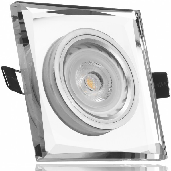 LED Einbaustrahler Set Weiß Kristall mit LED GU10 Markenstrahler von LEDANDO - 7W - warmweiss - 30° Abstrahlwinkel - 50W Ersatz - A+ - LED Spot 7 Watt - Einbauleuchte LED eckig
