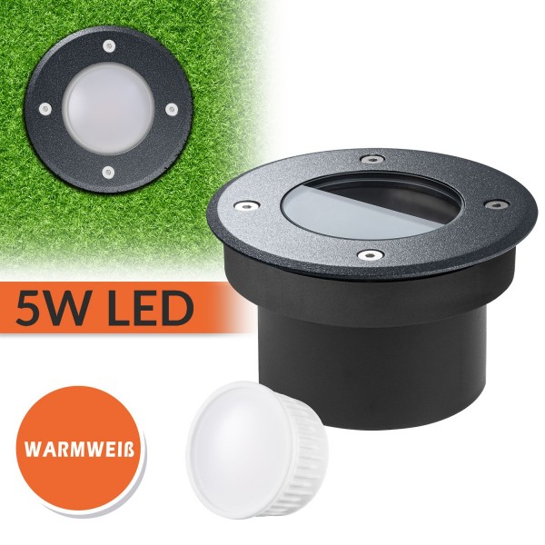 Flacher LED Bodeneinbaustrahler mit tauschbarem LED Leuchtmittel von LEDANDO - 5W - warmweiß - IP67