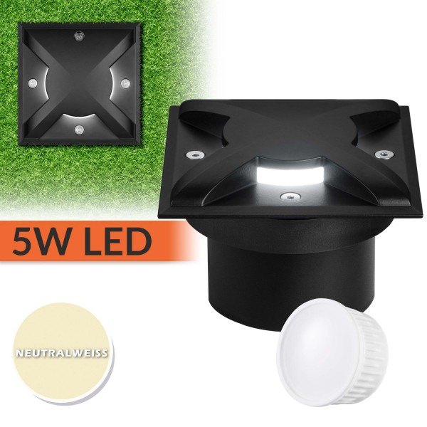 Flacher 5W LED Bodeneinbaustrahler mit 3 Lichtauslässen - schwarz - neutralweiß - eckig - Orientieru