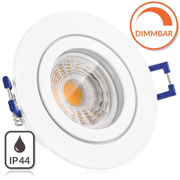 IP44 LED Einbaustrahler Set Weiß matt mit LED GU10 Markenstrahler von LEDANDO - 7W DIMMBAR - warmwei