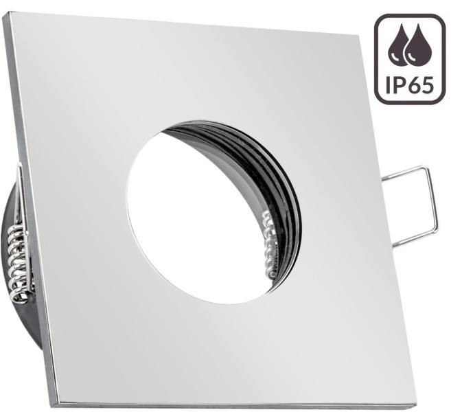 IP65 Aluminium-Einbaustrahler chrom eckig - für LED GU10, LED MR16 und LED GU5.3 - Badezimmer / Feuchtraum / Dusche geeignet - nicht schwenkbar