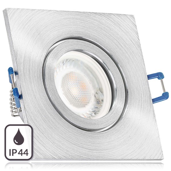 IP44 LED Einbaustrahler Set extra flach in aluminium matt mit 5W Leuchtmittel von LEDANDO - 3000K wa