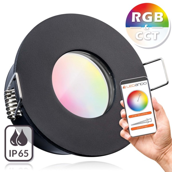IP65 RGB CCT LED Einbaustrahler Set extra flach in schwarz mit 5W Leuchtmittel von LEDANDO - RGB +