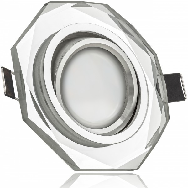 LED Einbaustrahler Set Weiß Kristall / Glas mit LED GU10 Markenstrahler von LEDANDO - 5W - warmweiss