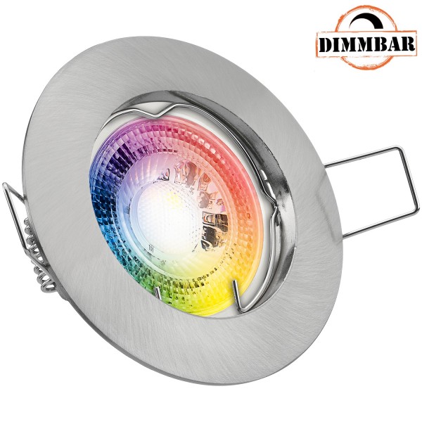 RGB LED Einbaustrahler Set GU10 in edelstahl / silber gebürstet mit 3W LED von LEDANDO - 11 Farben +
