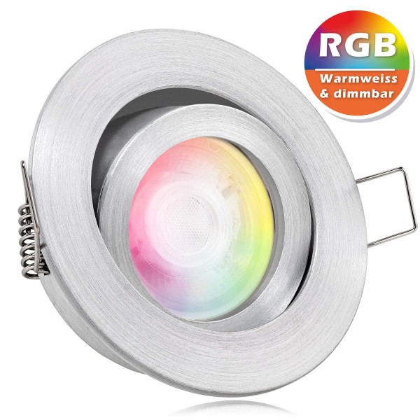 RGB LED Einbaustrahler Set extra flach in aluminium natur mit 3W LED von LEDANDO - 11 Farben + Warmw