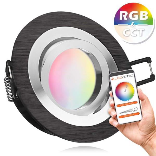 RGB - CCT LED Einbaustrahler Set extra flach in schwarz mit 5W Leuchtmittel von LEDANDO- 16 Mio. Far