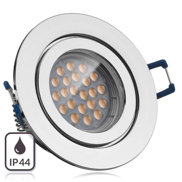 IP44 LED Einbaustrahler Set Chrom mit LED GU5.3 / MR16 Markenstrahler von LEDANDO - 5W - warmweiss -