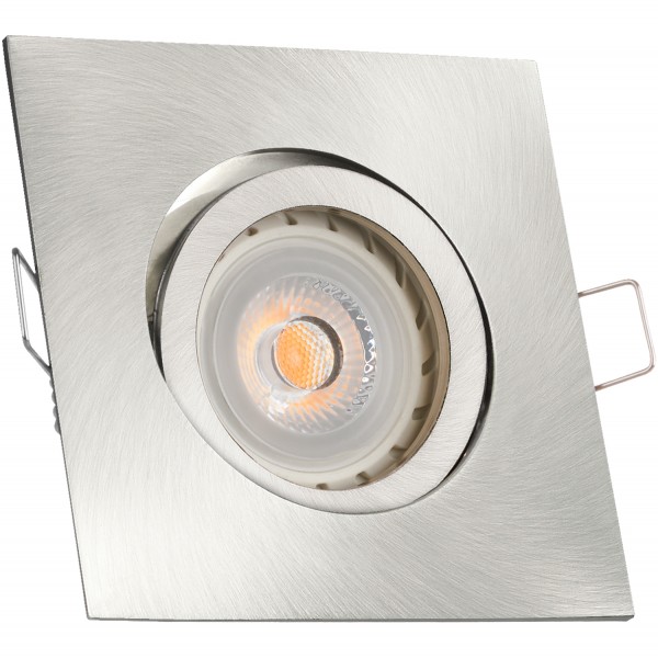 LED Einbaustrahler Set Silber gebürstet mit LED GU10 Markenstrahler von LEDANDO - 7W - warmweiss - 30° Abstrahlwinkel - schwenkbar - 50W Ersatz - A+ - LED Spot 7 Watt - Einbauleuchte LED eckig