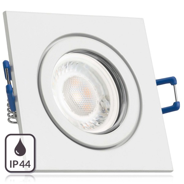 IP44 LED Einbaustrahler Set extra flach in weiß mit 5W Leuchtmittel von LEDANDO - 3000K warmweiß - 6