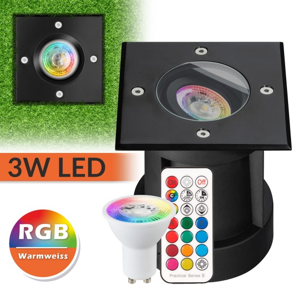 Schwarzer RGB LED Bodeneinbaustrahler Set mit Fernbedienung - RGB + CCT - Schwenkbar und Dimmbar -