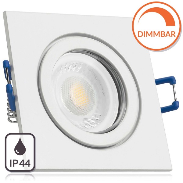 IP44 LED Einbaustrahler Set extra flach in weiß mit 5W Leuchtmittel von LEDANDO - 2700K warmweiß - d