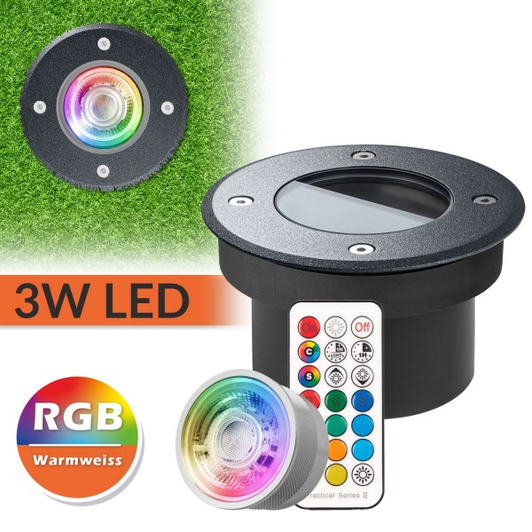Flacher LED RGB Bodeneinbaustrahler mit tauschbarem RGB Leuchtmittel von LEDANDO - DB703 Anthrazit -