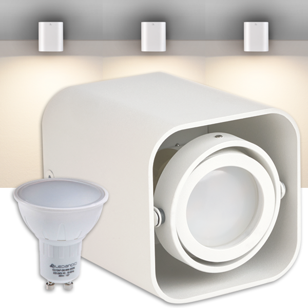 LED Aufbaustrahler Set ROLLO Weiß Matt mit LED GU10  Markenstrahler von LEDANDO - 5W - warmweiss - 120° Abstrahlwinkel - schwenkbar - 35W Ersatz - A+ - Aluminium - Aufbauspot 
