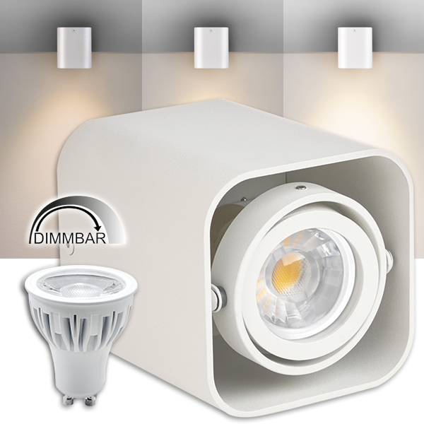 LED Aufbaustrahler Set ROLLO Weiß Matt - DIMMBAR - Mit tauschbarem 7W LED Leuchtmittel - 3000k warm