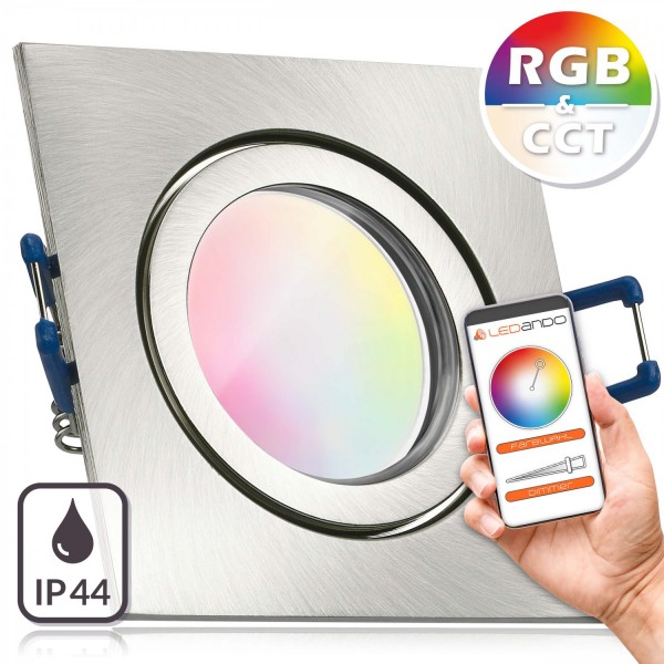 IP44 RGB CCT LED Einbaustrahler Set GU10 in edelstahl / silber gebürstet mit 5W Leuchtmittel von LED