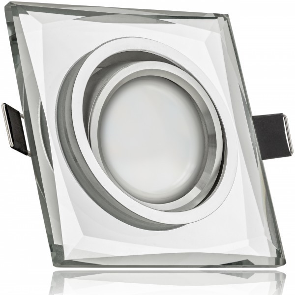 LED Einbaustrahler Set Weiß Kristall / Glas mit LED GU10 Markenstrahler von LEDANDO - 5W - warmweiss - 120° Abstrahlwinkel - schwenkbar - 35W Ersatz - A+ - LED Spot 5 Watt - Einbauleuchte LED eckig