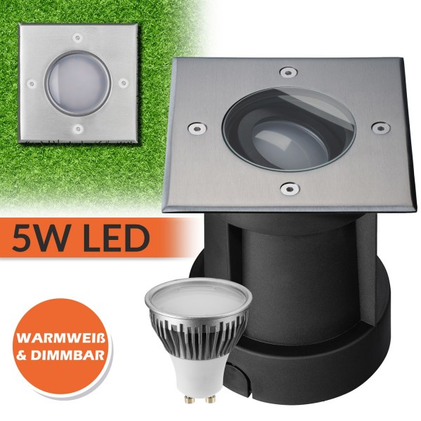 LED Bodeneinbaustrahler Set - Schwenkbar und Dimmbar - 5W LED GU10 von LEDANDO - warmweiß - eckig -