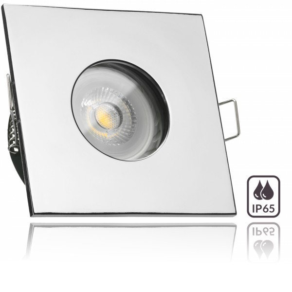 IP65 LED Einbaustrahler Set Chrom mit LED GU10 Markenstrahler von LEDANDO - 7W - warmweiss - 30° Abs