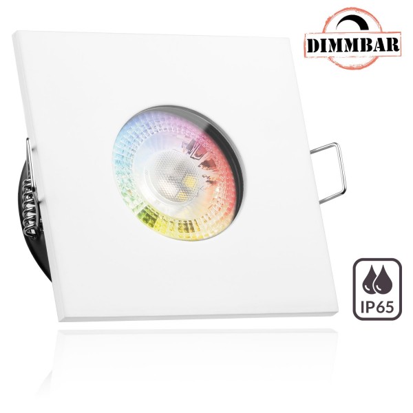 IP65 RGB LED Einbaustrahler Set GU10 in weiß mit 3W LED von LEDANDO - 11 Farben + Kaltweiß - inkl. F