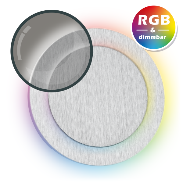 RGB LED Treppenbeleuchtung DUPLEX aus Aluminium in rund für Schalterdoseneinbau 60/68mm - 11 Farben