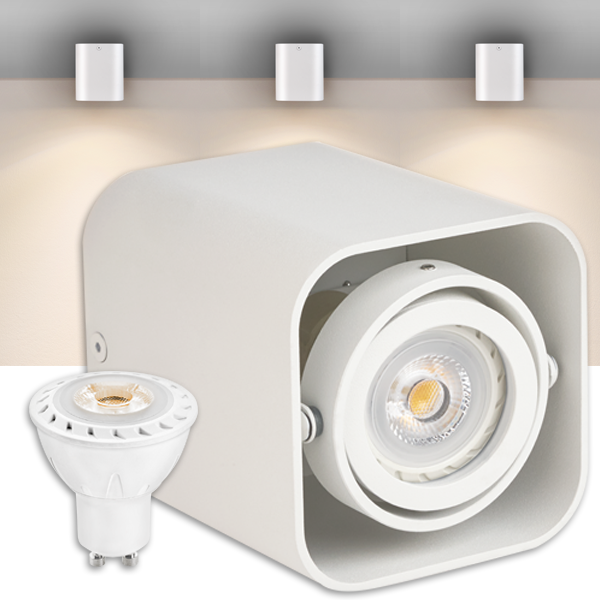 LED Aufbaustrahler Set ROLLO Weiß Matt mit LED GU10  Markenstrahler von LEDANDO - 7W COB Leuchtmittel - warmweiss - 30° Abstrahlwinkel - schwenkbar - 50W Ersatz - A+ - Aluminium - Aufbauspot 