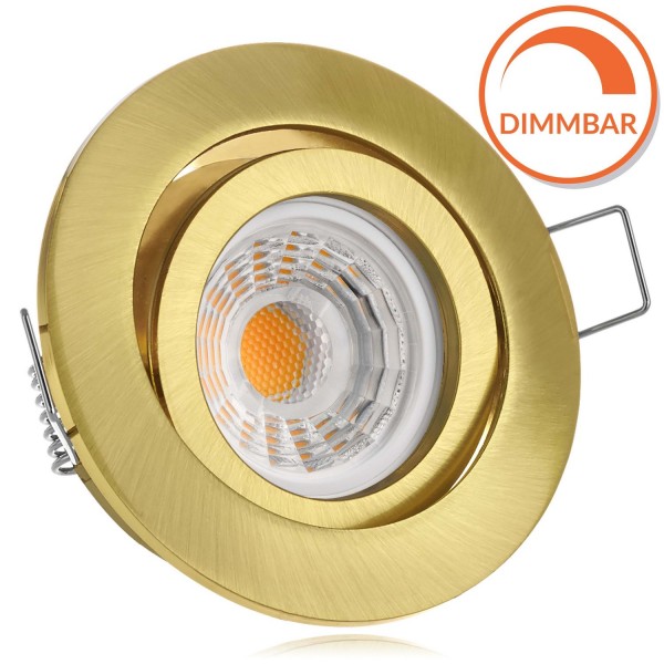 LED Einbaustrahler Set Gold mit LED GU10 Markenstrahler von LEDANDO - 7W DIMMBAR - warmweiss 2700K -
