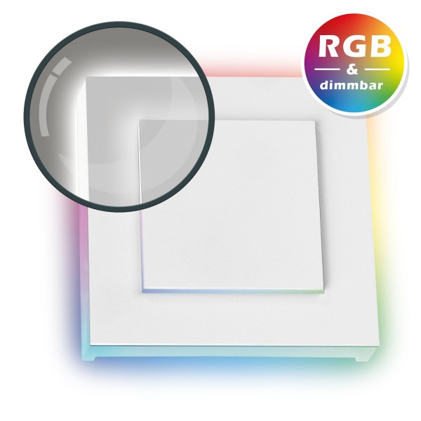 RGB LED Treppenbeleuchtung DUPLEX Weiß in eckig für Schalterdoseneinbau 60/68mm - 11 Farben + Kaltwe