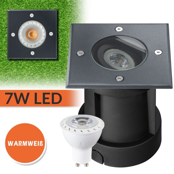 LED Bodeneinbaustrahler Set - Schwenkbar - Anthrazit RAL7016 - 7W LED GU10 von LEDANDO - warmweiß -
