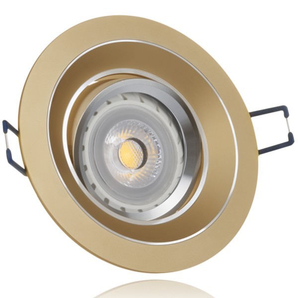 LED Einbaustrahler Set Gold mit LED GU10 Markenstrahler von LEDANDO - 7W - warmweiss - 30° Abstrahlwinkel - schwenkbar - 50W Ersatz - A+ - LED Spot 7 Watt - Einbauleuchte LED rund
