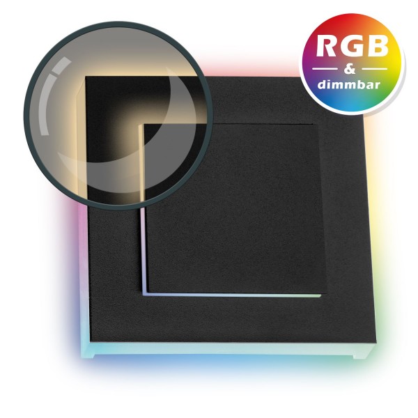 RGB LED Treppenbeleuchtung DUPLEX schwarz anthrazit eckig - Schalterdoseneinbau 60/68mm - 11 Farben