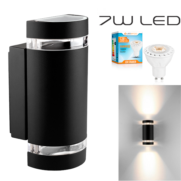 Hochwertige LED Wandleuchte UpDown Alu inkl. 2x LED GU10 Markenstrahler von LEDANDO 7W - schwarz -